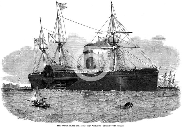 The United States mail steam ship 'Atlantic' entering the Mersey, 1850.  Artist: Smyth