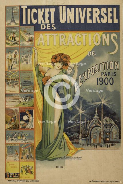 The universal admission ticket for attractions at the 1900 Universal Exhibition in Paris, 1900. Creator: Chapellier, Philippe (active End of 18th - Early 20th cen.).