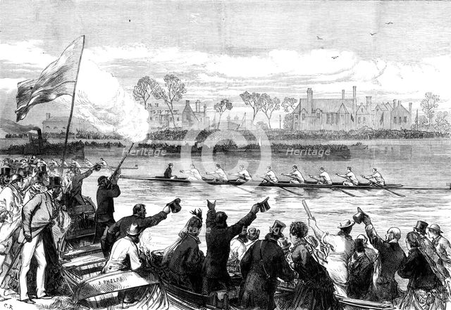 The Universities Boat-Race: Cambridge winning, 1870. Creator: Unknown.