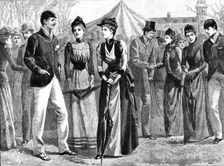 The Universities Boat-Race: on the lawn of the Lyric Club, Barnes, 1890. Creator: P Naumann