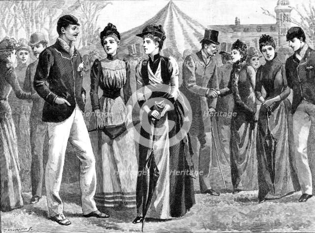 The Universities’ Boat-Race: on the lawn of the Lyric Club, Barnes, 1890. Creator: P Naumann.