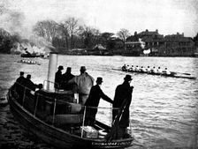 The Universities Boat-Race: the finish at Mortlake, 1895. Creator: Stearn