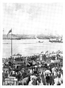 The Universities Boat-Race: the finish at Mortlake, 1895. Creator: Unknown