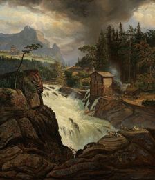 The upper Falls of the Labrofoss, 1855-1856. Creator: Johan Christian Dahl