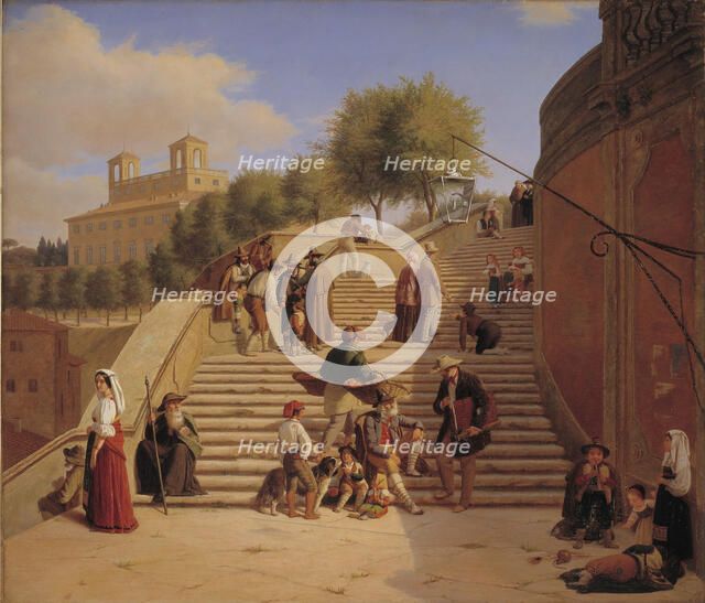 The Upper Flights of the Spanish Steps in Rome, 1847. Creator: Julius Friedlaender.