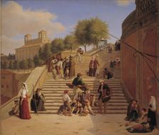 The Upper Flights of the Spanish Steps in Rome, 1847. Creator: Julius Friedlaender