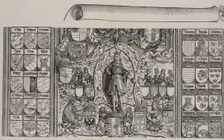 The Upper Portion of the Genealogy of Maximilian; with the Right Edge of the Scroll for th..., 1515. Creator: Hans Springinklee