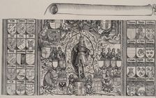 The Upper Portion of the Genealogy of Maximilian; with the Right Edge of the Scroll for th..., 1515. Creator: Hans Springinklee