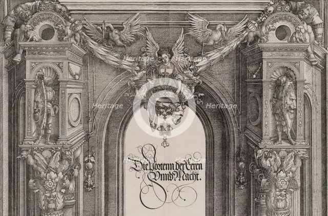 The Upper Section of the Entryway to the Central Portal with a Winged Figure Holding the I..., 1515. Creator: Hieronymus Andreae.