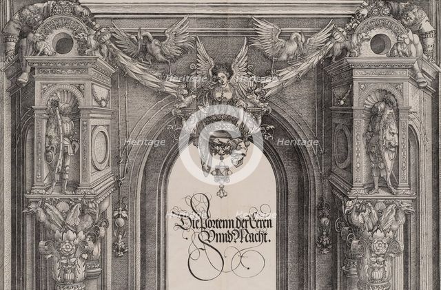 The Upper Section of the Entryway to the Central Portal with a Winged Figure Holding the I..., 1515. Creator: Hieronymus Andreae.