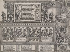 The Upper Section of the Left Portal, with the Inscription on a Lion Skin; a Frieze with B..., 1515. Creator: Hans Springinklee