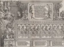 The Upper Section of the Right Portal, with the Inscription on a Stag Skin; a Frieze with ..., 1515. Creator: Hieronymus Andreae