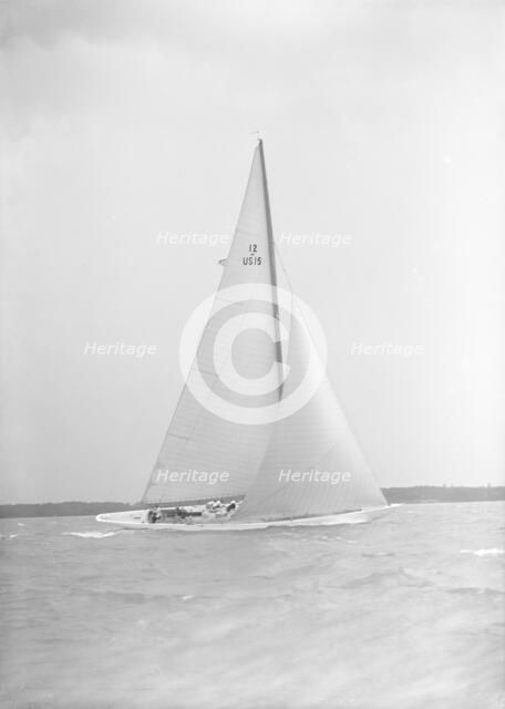 The US built 12 Metre 'Vim' sailing close-hauled, 1939. Creator: Kirk & Sons of Cowes.