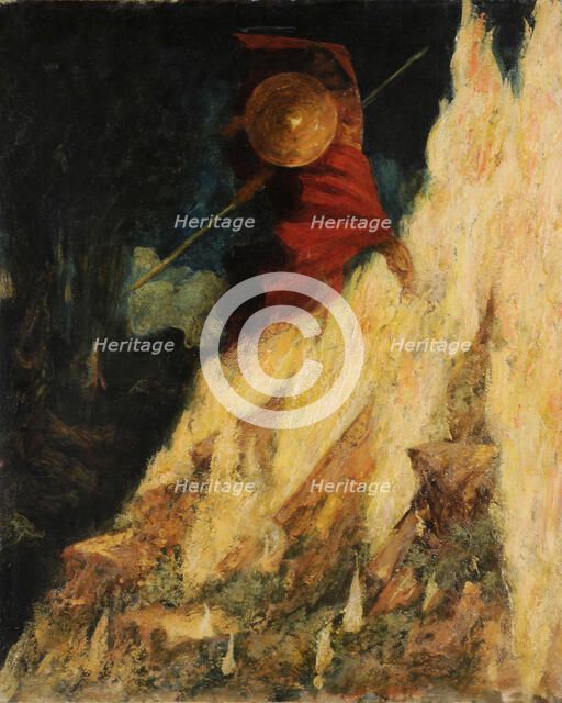 The Valkyrie. Wotan strikes the rock with the spear, c. 1895. Creator: Fortuny y Madrazo, Mariano (1871-1949).