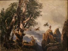 The Valkyrie's rock. Set design for Act III of opera Die Walküre by Richard Wagner. Bayreuth, 1896