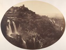 The Valley of the Anio, with the Upper and Lower Cascatelle, Mecenas's Villa, and Dista..., by 1858. Creator: Robert MacPherson