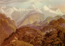 The Valley of the Jumna Showing the Two Grand Peaks of Bunder Punch 1946. Creators: Havell & Son, Robert Havell, Robert Havell