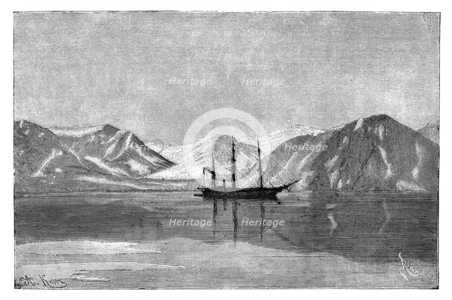 The 'Vega' at anchor in Konyam Bay, Siberia, Russia, 1895.Artist: Armand Kohl