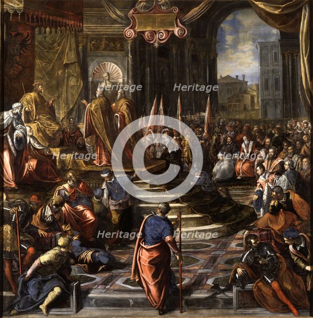 The Venetian envoys before Emperor Frederick Barbarossa, 1592. Creator: Domenico Tintoretto.