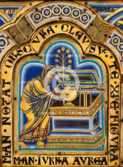 The Verdun Altar: Aaron puts a golden jar with manna into the Ark of the Covenant, 1181. Creator: Nicholas of Verdun (ca 1130/40-after 1205).