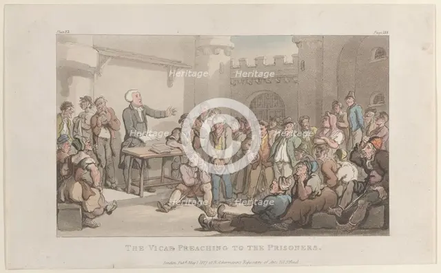 The Vicar Preaching to the Prisoners, from "The Vicar of Wakefield", May 1, 1817., May 1, 1817. Creator: Thomas Rowlandson.