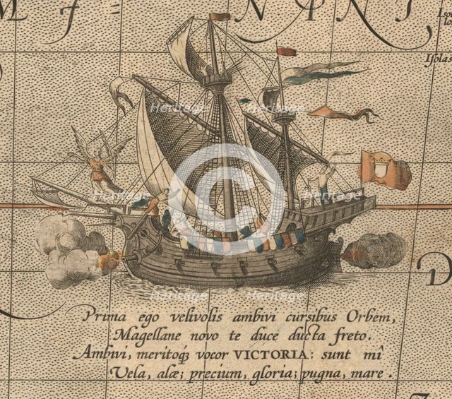 The Victoria, a Spanish carrack, ship of Ferdinand Magellan’s Armada de Molucca. (Aus Maris Pacific Artist: Ortelius, Abraham (1527-1598)