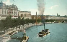 The Victoria Embankment, and steamship on the River Thames, London, c1907. Creator: Unknown