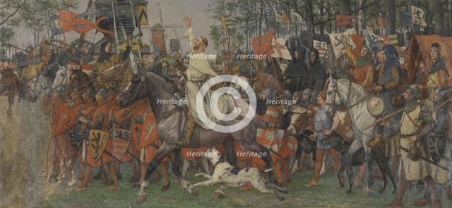 The Victorious Return of Bruges Citizens from the Battle of the Golden Spurs, 1893-1900. Creator: Albrecht De Vriendt.