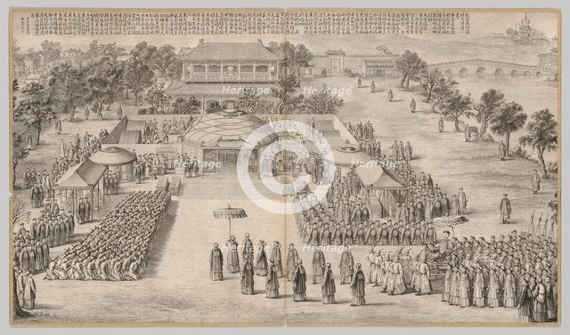 The Victory Banquet: from Battle Scenes of the Quelling of Rebellions..., c. 1765-1774; poem dated 1 Creator: Unknown.