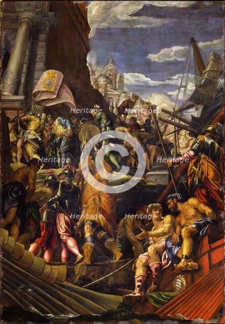 The Victory of Venetian Fleet over the fleets of the Republic of Genoa at Acre in 1258, 1585-1590. Creator: Montemezzano, Francesco (ca. 1540-1600/02).