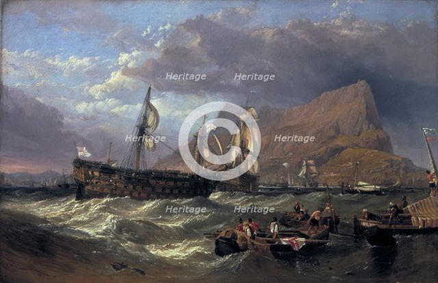 'The 'Victory' towed into Gibraltar', 1854. Artist: Clarkson Stanfield