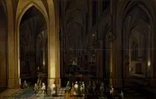 The viaticum inside a church, 1636. Creators: Peeter Neeffs the Elder, Frans Francken II
