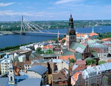 The view from St Peter's spire, Riga, Latvia. Creator: Peter Thompson