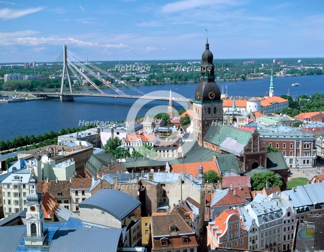 The view from St Peter's spire, Riga, Latvia. Creator: Peter Thompson.