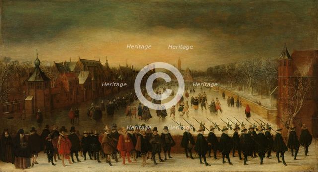 The Vijverberg, The Hague, in Winter, with Prince Maurits and his Retinue in the Foreground, 1618. Creator: Adam van Breen.