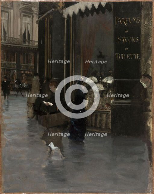 The Violet perfumery, at the corner of boulevard des Capucines and rue Scribe, c1880. Creator: Giuseppe de Nittis.