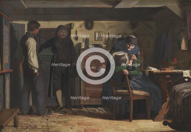 The Village Carpenter Bringing a Coffin for a Dead Child, 1857. Creator: Christen Dalsgaard.