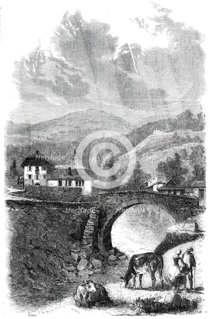 The Village and Bridge of Sallenches, Savoy, 1860. Creator: Jean Adolphe Beauce.