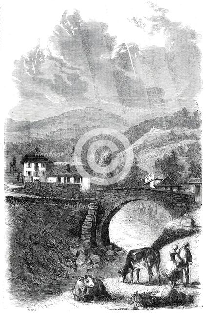 The Village and Bridge of Sallenches, Savoy, 1860. Creator: Jean Adolphe Beauce.