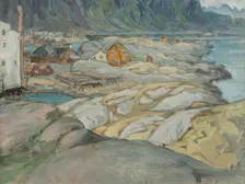 The Village at the Foot of the Mountain. Study from Lofoten, 1912. Creator: Anna Katarina Boberg