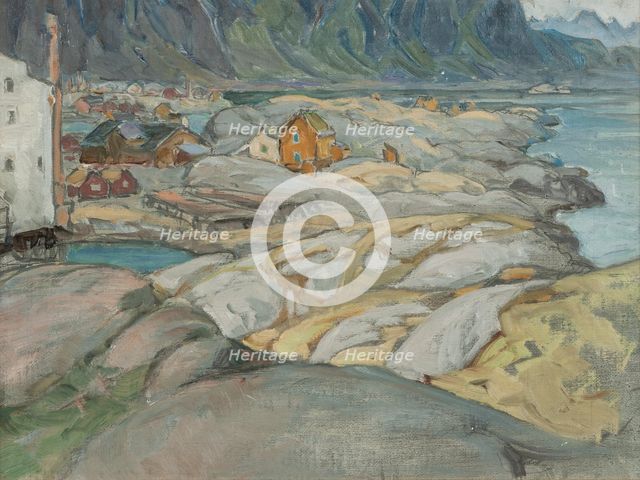 The Village at the Foot of the Mountain. Study from Lofoten, 1912. Creator: Anna Katarina Boberg.