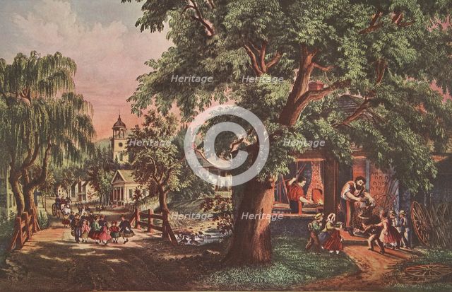 The Village Blacksmith,  pub. 1864, Currier & Ives (Colour Lithograph) 