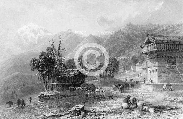 'The Village of Khandoo, Himalaya Mountains', 1845. Creator: William Purser.