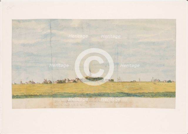 The village of Over-Diemen near Amsterdam on the Zuiderzee, view from land, 1764-1771. Creator: Jan Brandes.