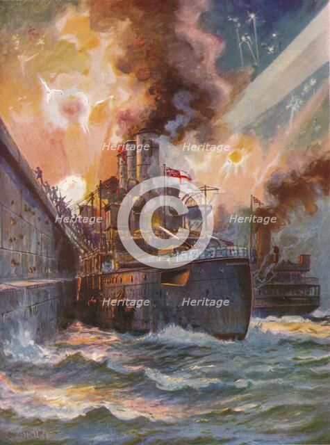 'The Vindictive at Zeebrugge', 1918 (1919). Artist: Charles John De Lacy.
