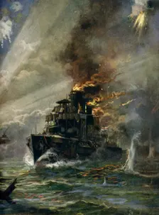 The "Vindictive" At Zeebrugge, St. George's Day, 1918 c1929. Creators: Howard Davie, Harry Payne