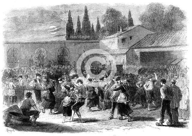 The Vintage of Medoc: evening dance of vineyard labourers, 1871. Creator: Unknown.