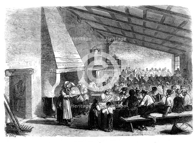 The Vintage of Medoc: labourers in the vineyard at their meals, 1871. Creator: Unknown.