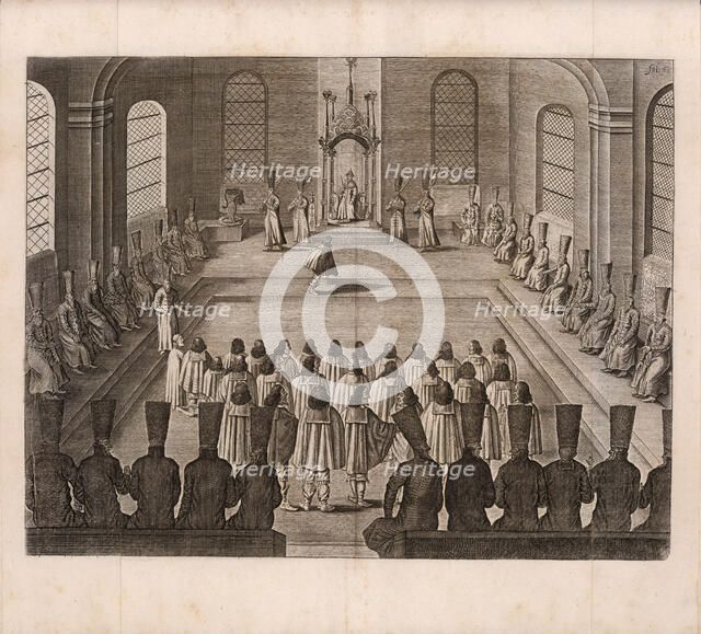 The visit of the Holstein delegation to the Russian tsar in Moscow  (Illustration from..., 1634. Creator: Anonymous.