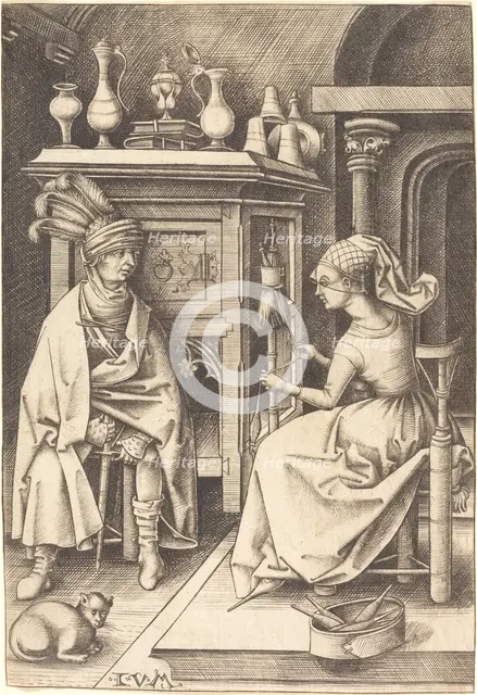 The Visit to the Spinner, c. 1495/1503. Creator: Israhel van Meckenem.